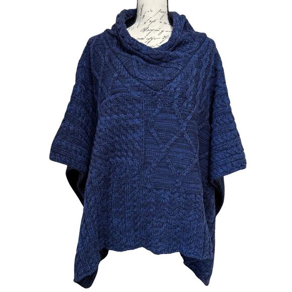 Aran Traditions Shawl Neck Cape Women’s One Size Navy Blue Cable Knit Poncho NEW - Picture 1 of 8